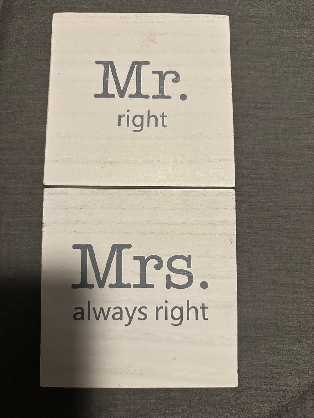 White "Mr. Right / Mrs. Always Right" Decorative Wall Plaques